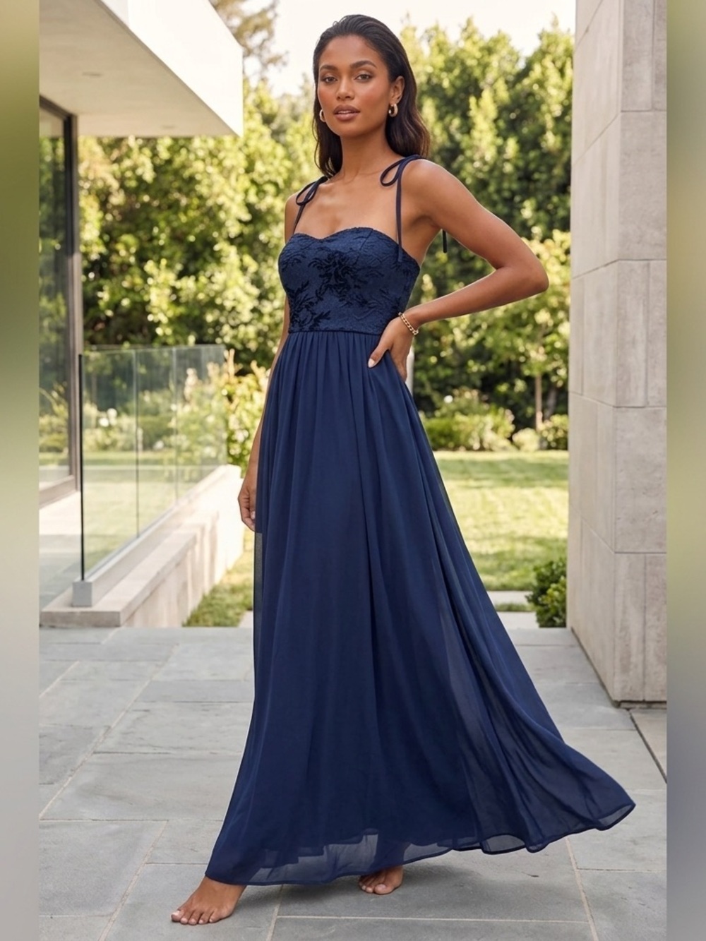 NWT Lulus Navy Blue Strapless Sweet Heart Maxi Formal Bridesmaid Dress Women’s S - Picture 2 of 13